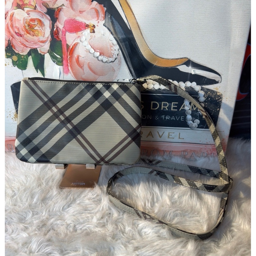 Dani Plaid Check Triple Zip Crossbody Bag Multi Compartment Purse